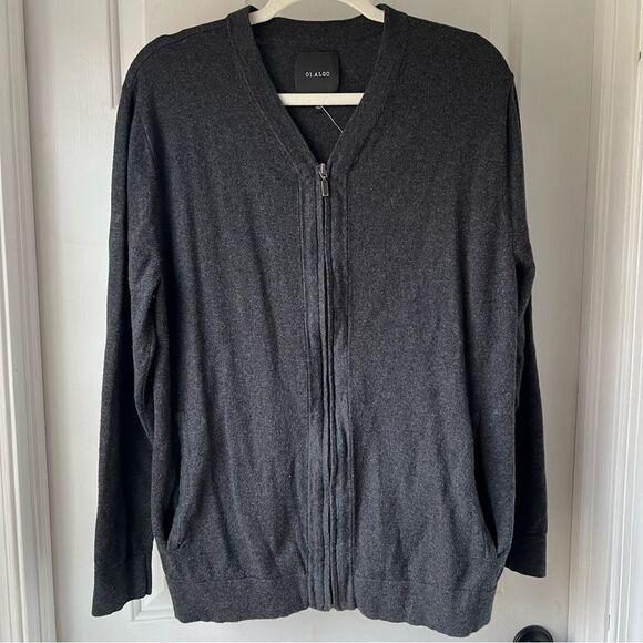 01.Algo Zip Up Sweater Large Gray Cotton Cashmere Long Sleeves Casual - Picture 1 of 4